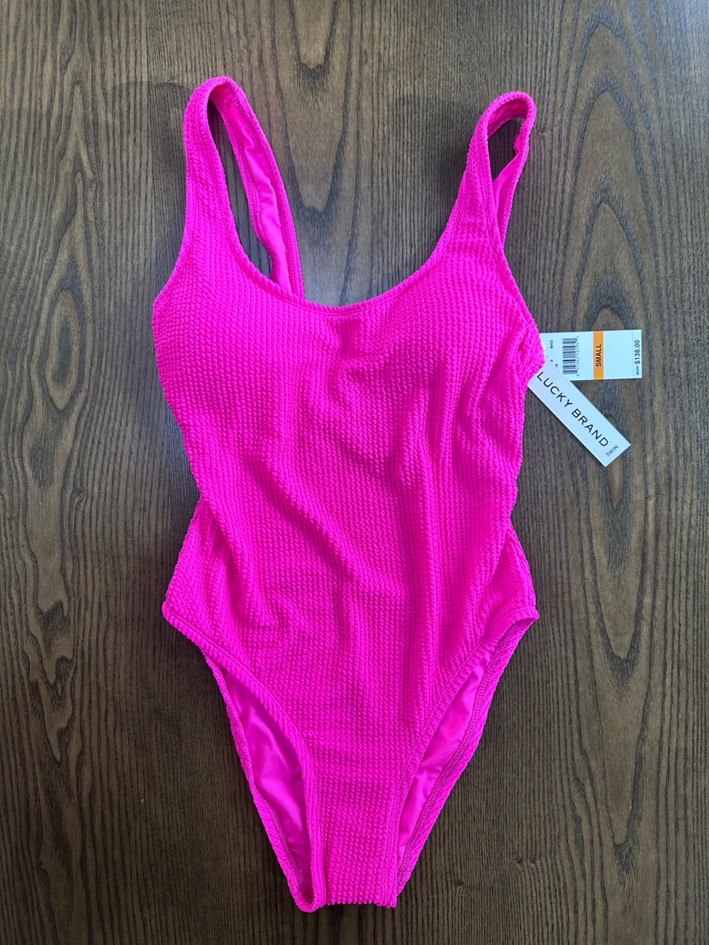 Lucky Brand Neon Pink Textured One-Piece Swimsuit
